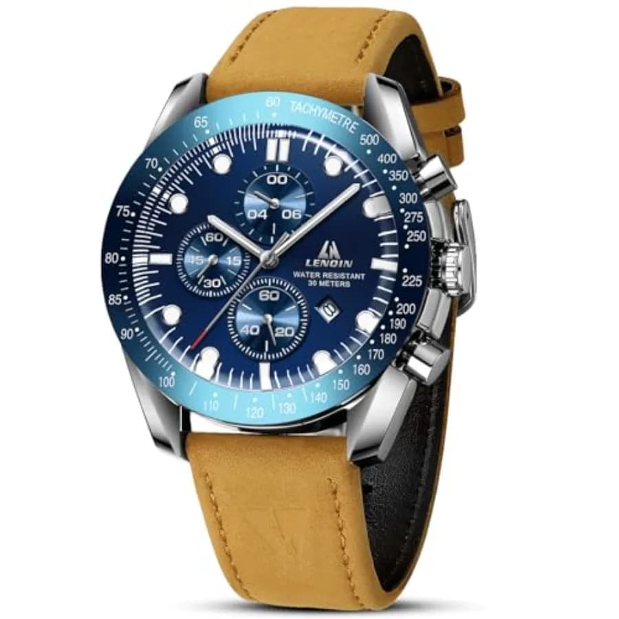 Orologi da Uomo in Pelle, Orologio Analogico al Quarzo, Luminoso, Lussuoso, Elegante, Casual, Impermeabile 30M, Orologio da Polso Maschile