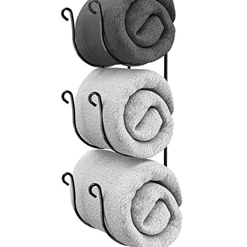 Two Bronze 6-Level Wall-Mounted Towel Organizers For Bathroom Storage