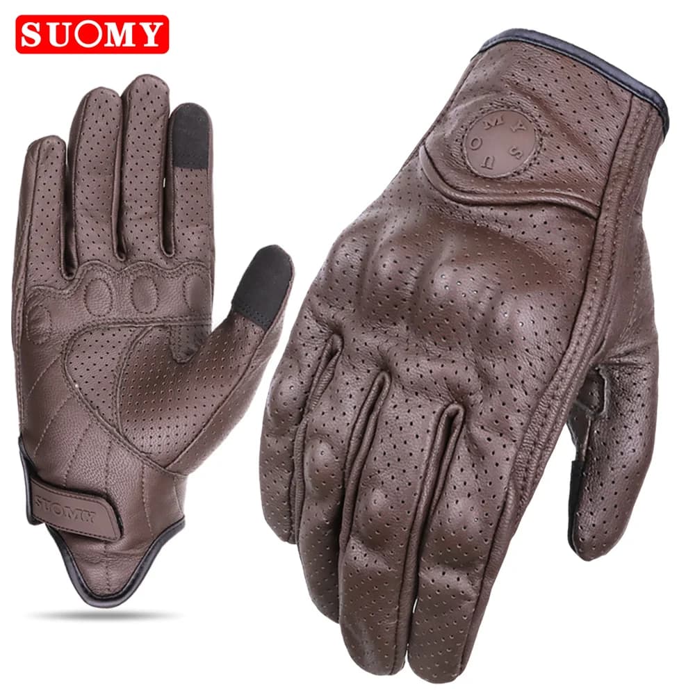 SUOMY Motorcycle Gloves in Leather Vintage Men Women's Motorcycle Cycling Spring Gloves Motorcycle Retro Gloves Motocross ATV Motor Gloves Brown