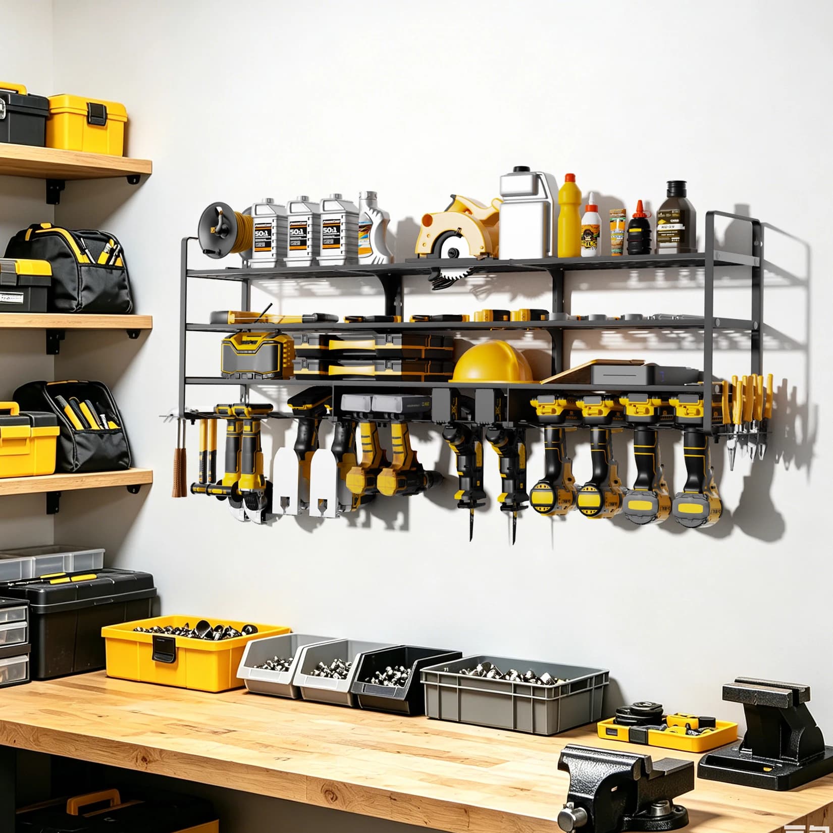 Heavy Duty Wall Mount Power Tools Organizer Shelf Large Cordless Drill Holder 12 Slots Tool Storage