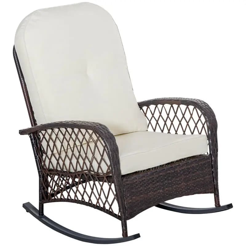 Outsunny Sedia a dondolo reclinabile da esterno in rattan PE con morbido cuscino per giardino