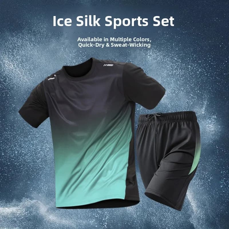 Completo Sportivo Estivo da Uomo in Seta Ghiaccio: T-Shirt a Maniche Corte e Pantaloncini per Basket, Calcio e Corsa - Asciugatura Rapida