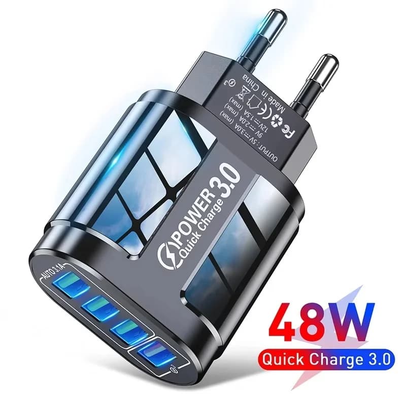 4 Ports USB Charger Quick Charger 48W Phone Adapter EU/US Plug Portable Travel Wall Phone Fast Charger European Standard Charger