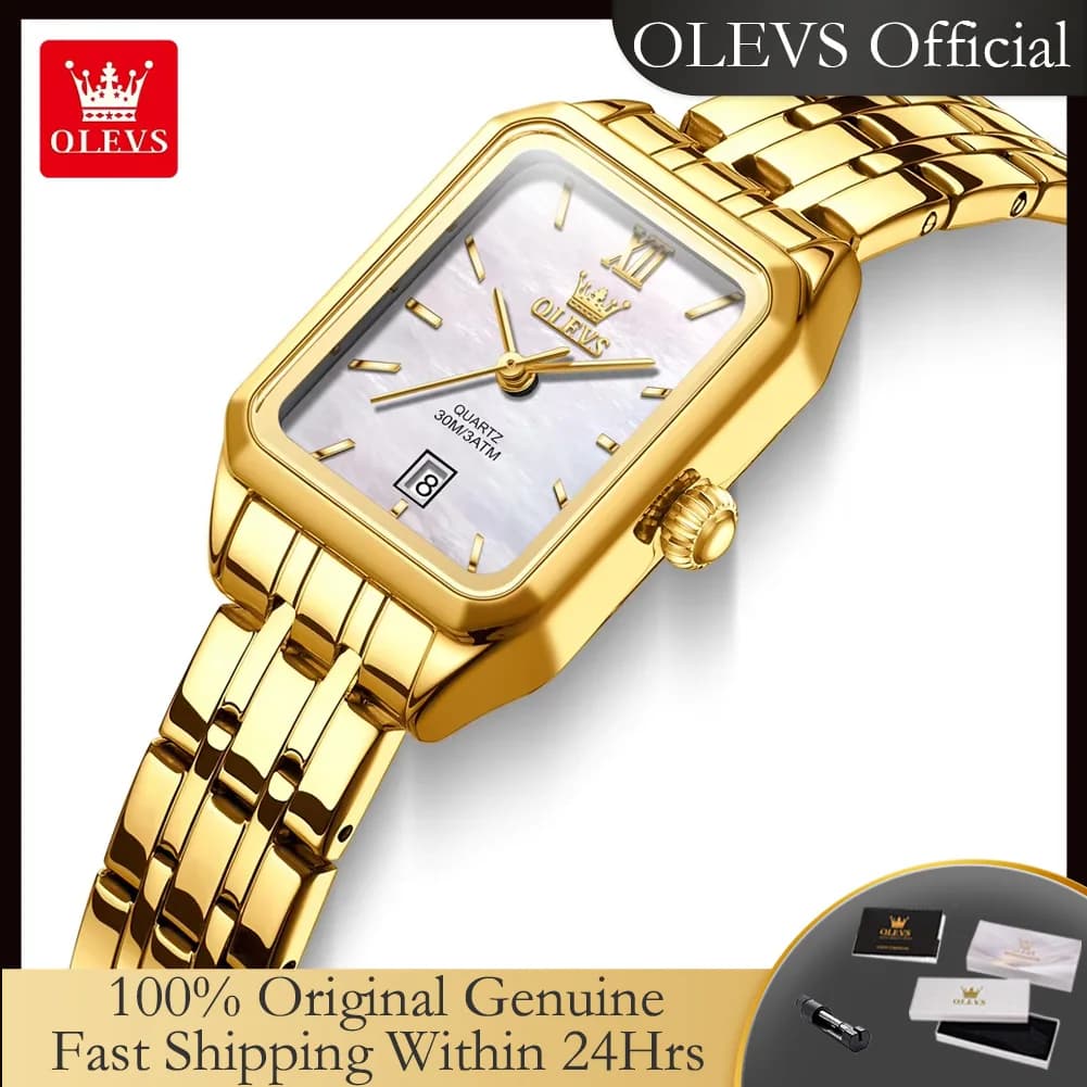 OLEVS 5616 New Quartz watch for women Fashion stylish square gold watch calendar women's waterproof stainless steel wristwatch