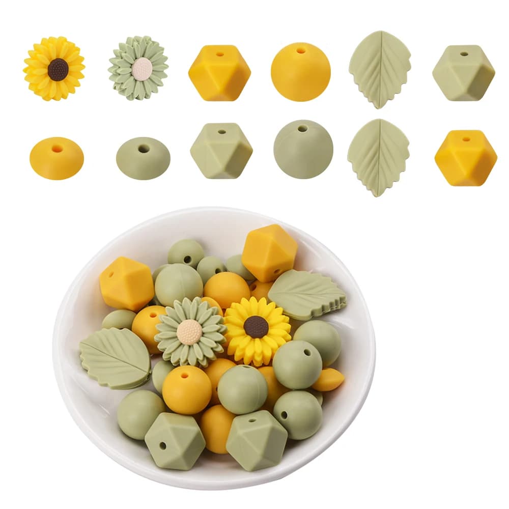 LOFCA 40 Pz Silicone girasole Perline Pianta fiore in silicone Perline Silicone Massaggiagengive Collana ciuccio che fa Bpa grado alimentare gratuito