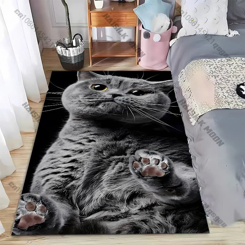Grey Cat Carpet for Living Room Play Mats Soft Floor Mats Cartoon Carpets Bathroom Mat Yoga Mat Decorative Mat for Bedroom Home