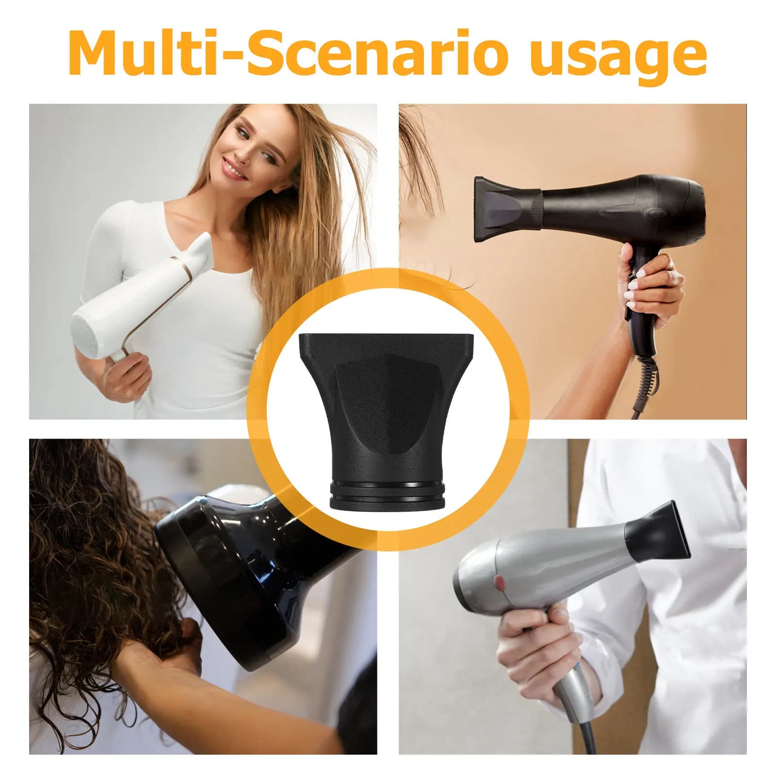 2 Pezzi Accessori Neri per Asciugacapelli: Concentratore e Diffusore per Capelli Ricci, Punte per Styling, Accessori Professionali da Salone, Diametro