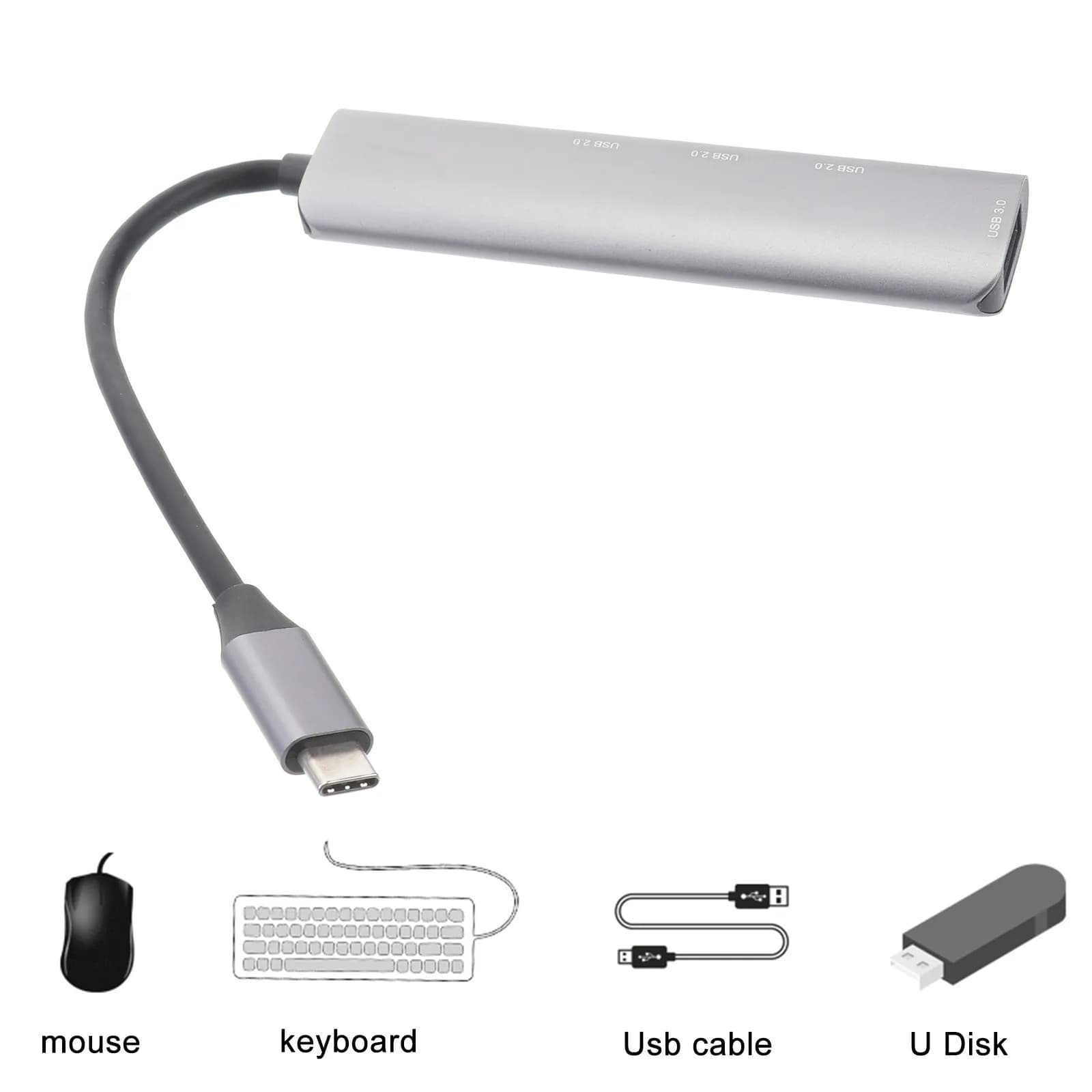 Hub USB C 3.0 a 4 Porte, Adattatore Multiplo OTG, Dock di Espansione per Trasferimento Dati, Accessori per Computer Portatili