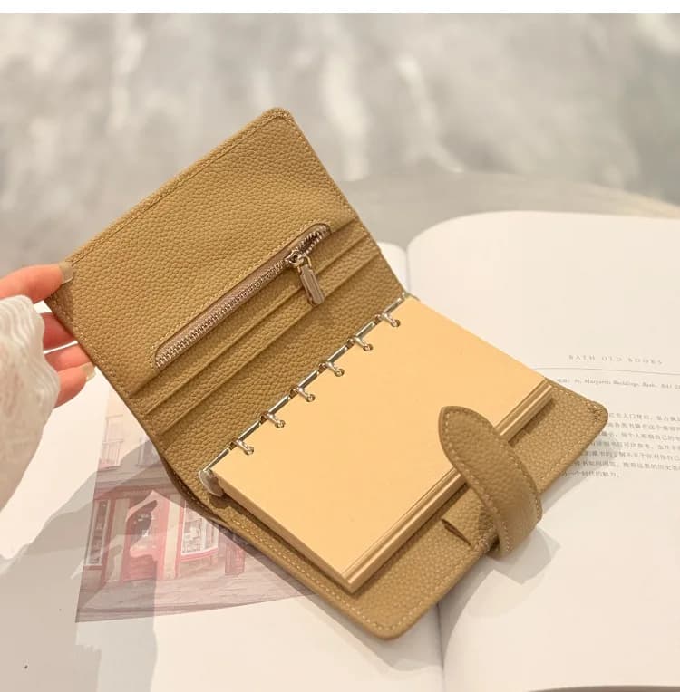 A7 Mini Rings Planner 2026 New top-grain leather Notebook Dusty Khaki Binder Diary Journaling Supplies Stationery Kawaii