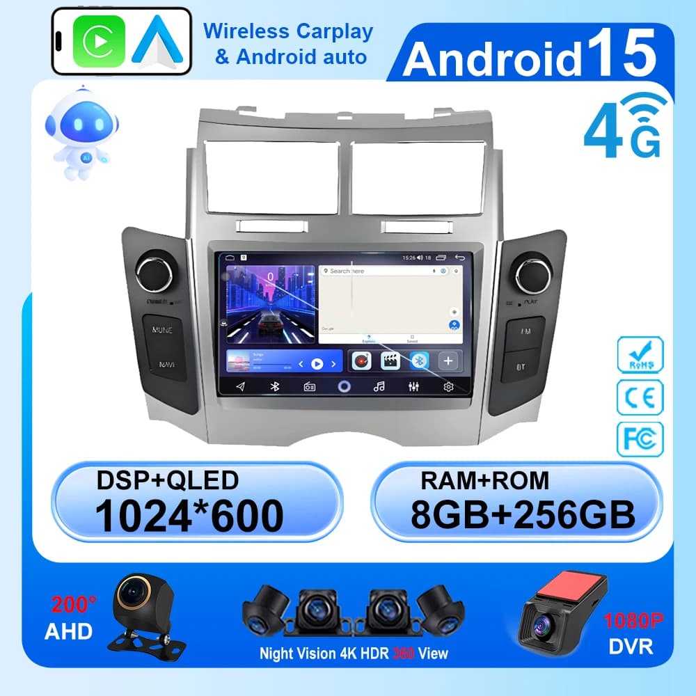 Autoradio da 7 Pollici con Carplay Wireless per Toyota Yaris XP90 Vitz Platz 2005-2011, Sistema Multimediale Centrale Intelligente