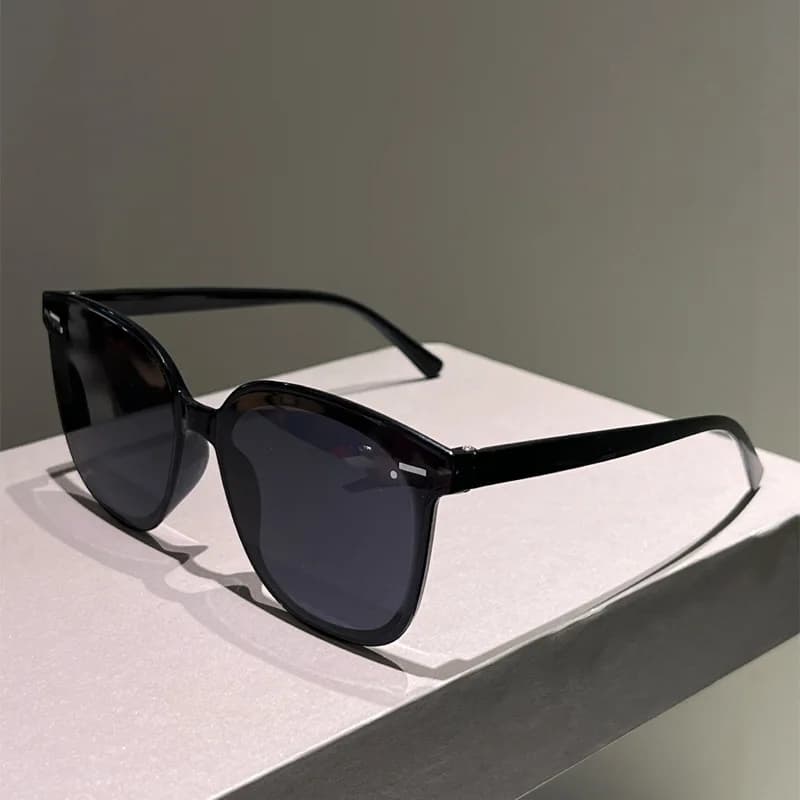 Square Cat Eye Sunglasses with Glossy Black PC Frame, Protection Dark Grey Lens for Men Women Daily Outdoor Vintage Street