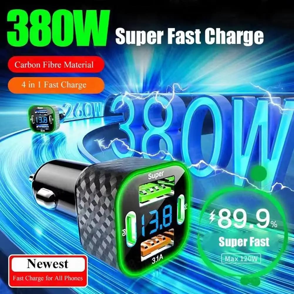 USB C dual car charger with voltage display Super fast charging adapter 4 in 1 for Vivo B3q2