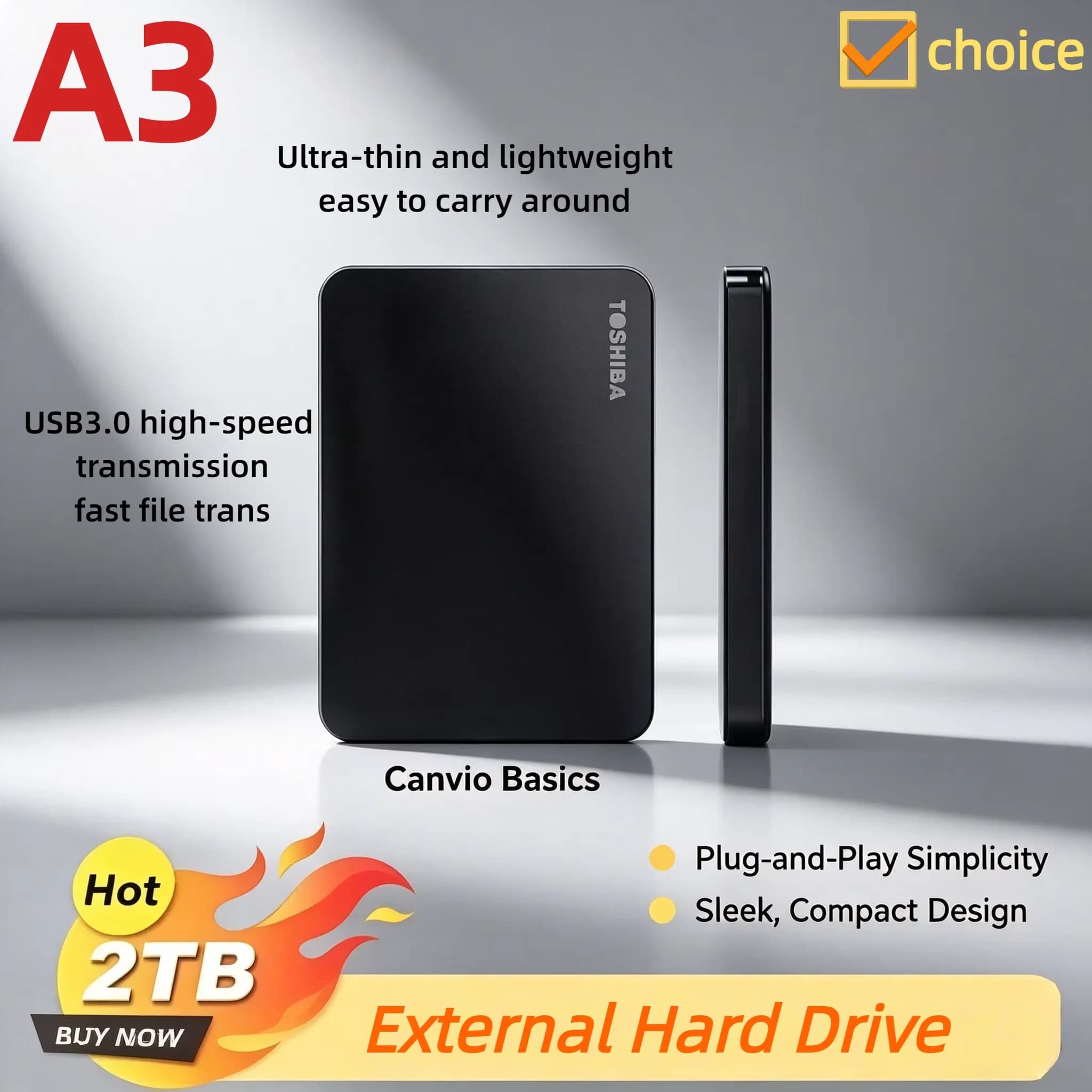 NEW For Toshiba OEM Expansion HDD Drive A3 Disk 500GB 1TB 2TB USB3.0 External HDD 2.5 Inch Portable External Hard Disk BOX