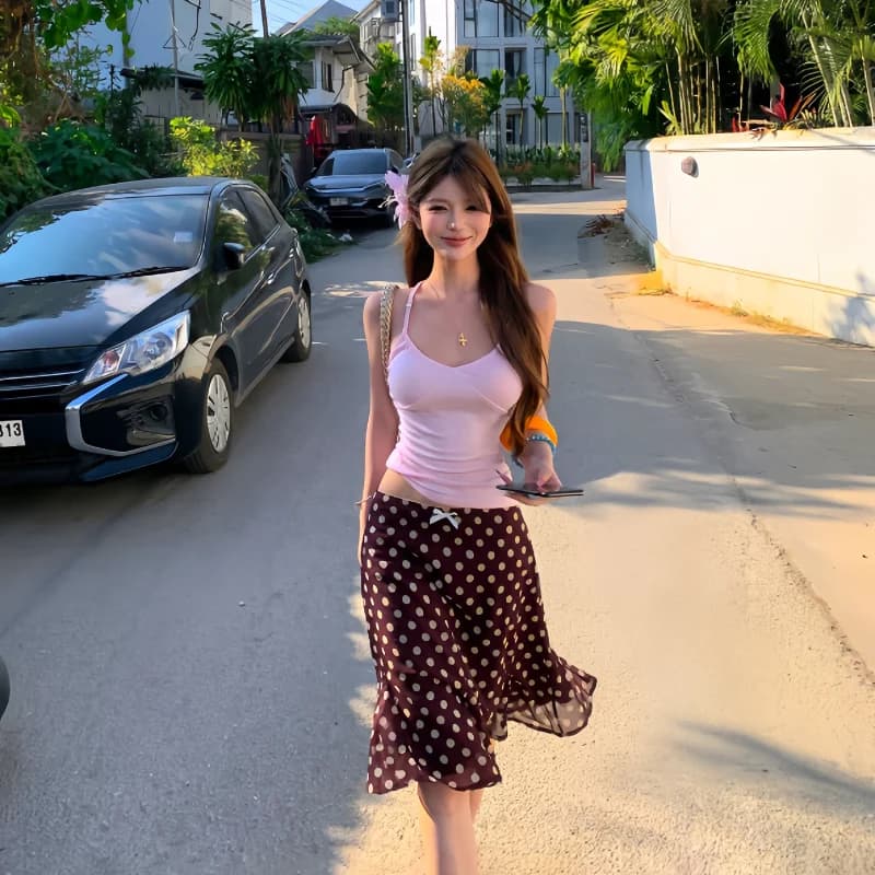 Sexy Slimming Summer Beach Vacation Skirt Trendy Half-length Women's Fashion Travel Casual Polyester Fiber Midi Skirt