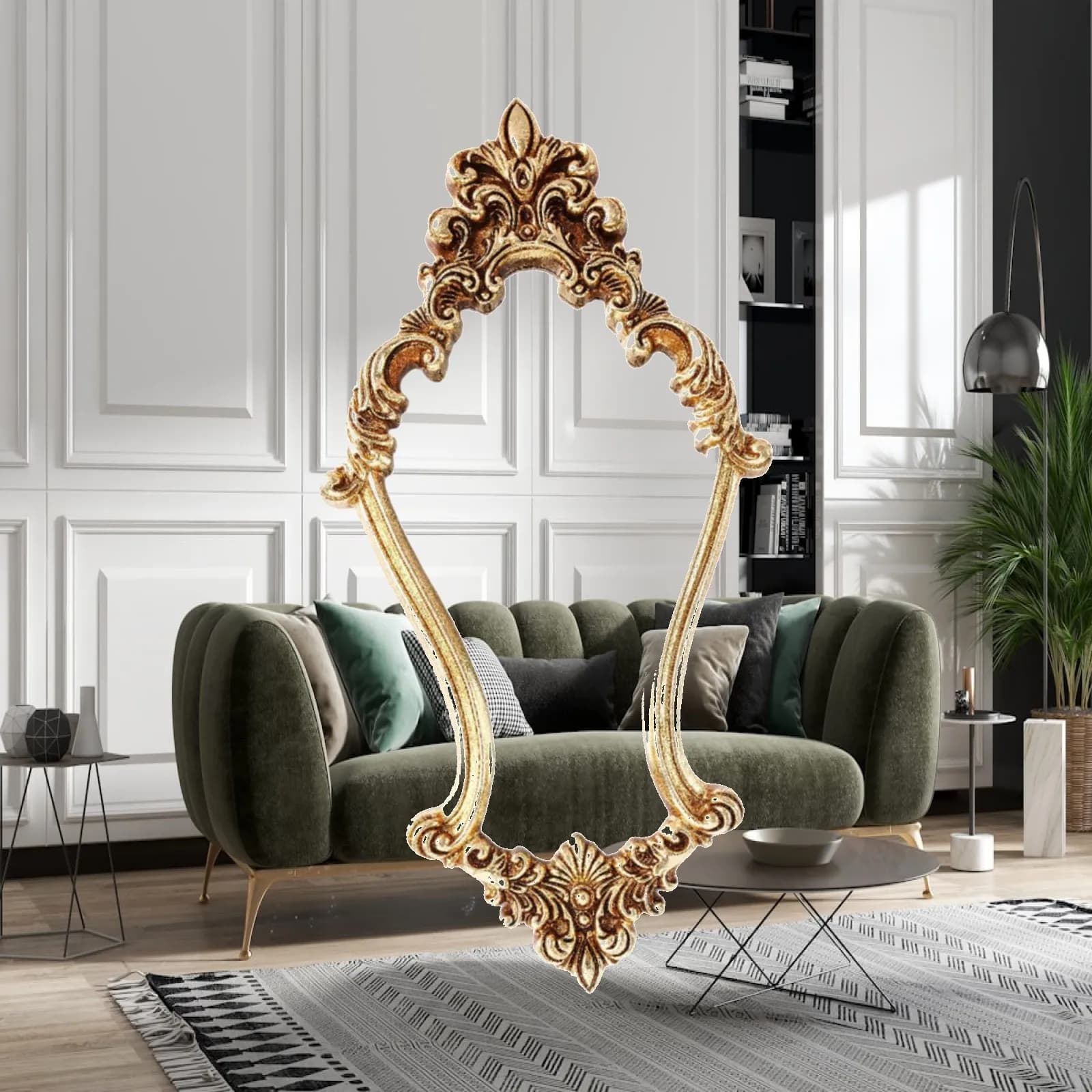 Elegant Retro Style Decorative Mirror Resin Wall Hanging Bathroom Mirror Ornament for Aesthetic Home Decoration