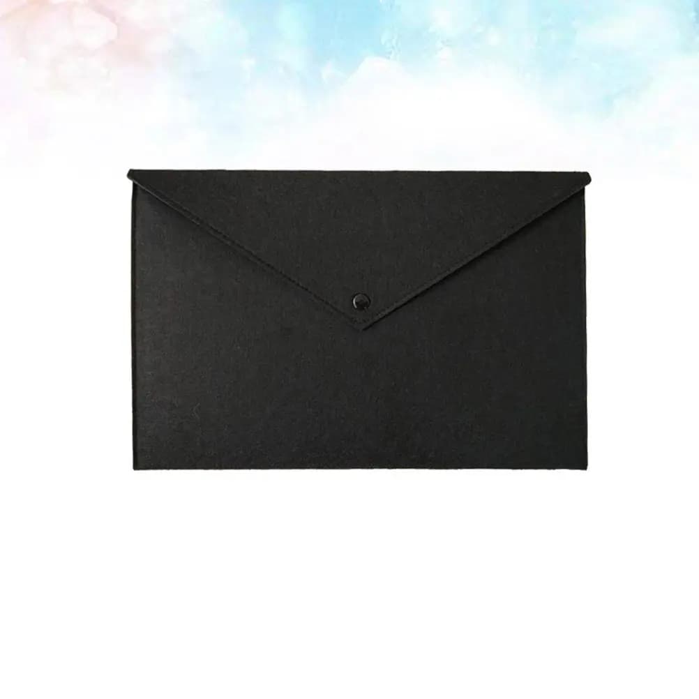Felt Button File Folder A4 Size Black Document Storage Organizer Tear Resistant Comfortable Touch for Office School Home