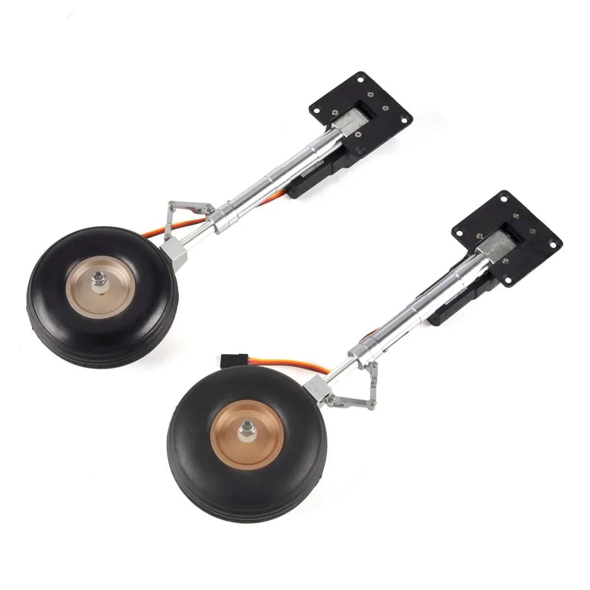 Carrello di atterraggio retrattile elettrico principale da 2 pezzi Sedile sterzo in metallo Carrello di atterraggio antivibrante con ruote per aereo RC P-51 da 5-6 kg