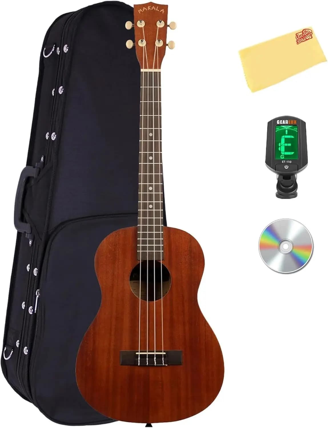 Ukulele Bundle Set with Carrying Case, Digital Tuner, Instructional Video, and Polishing Cloth