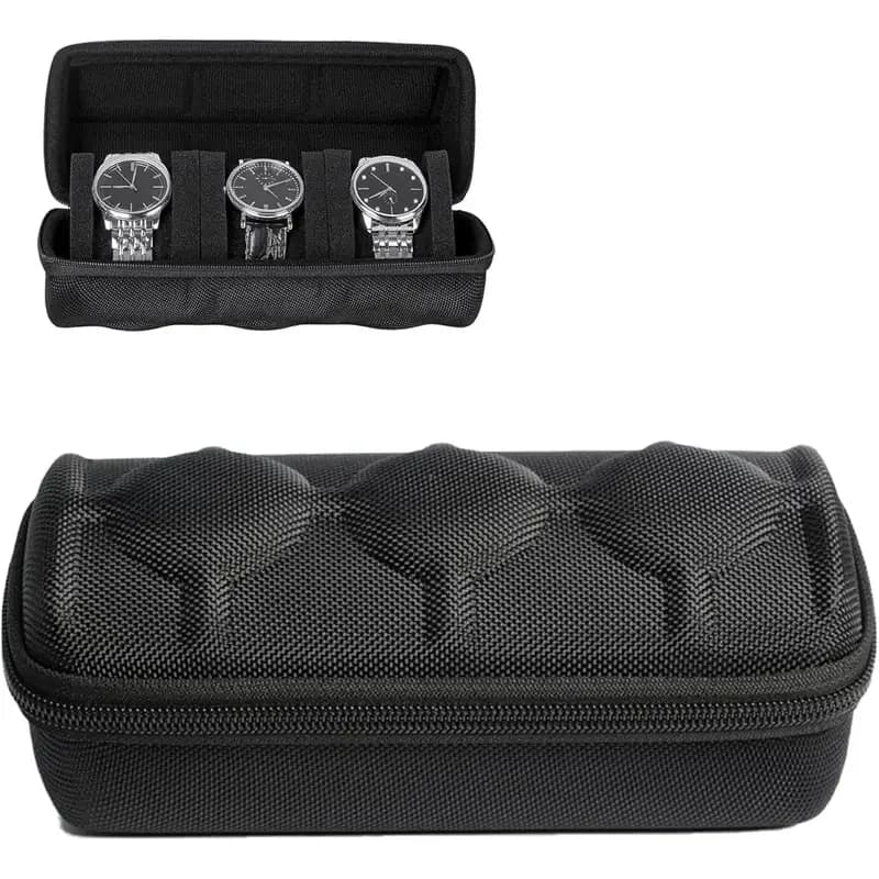 Custodia da viaggio rigida per orologio a 3 slot, custodia per orologio e organizer per uomini e donne, con cuscino per orologio anti-movimento