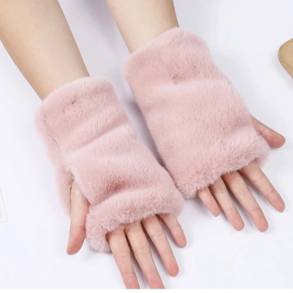 Thickened Fingerless Furry Gloves Fleece Lined Elastic Cuff Half Finger Mittens Skin Friendly Warm Keeping Faux Fur Hand Warmer