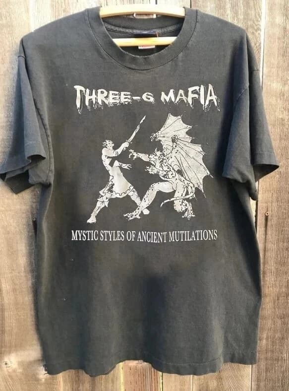Maglietta a maniche corte color antracite della band rock Three 6 Mafia, per uomo
