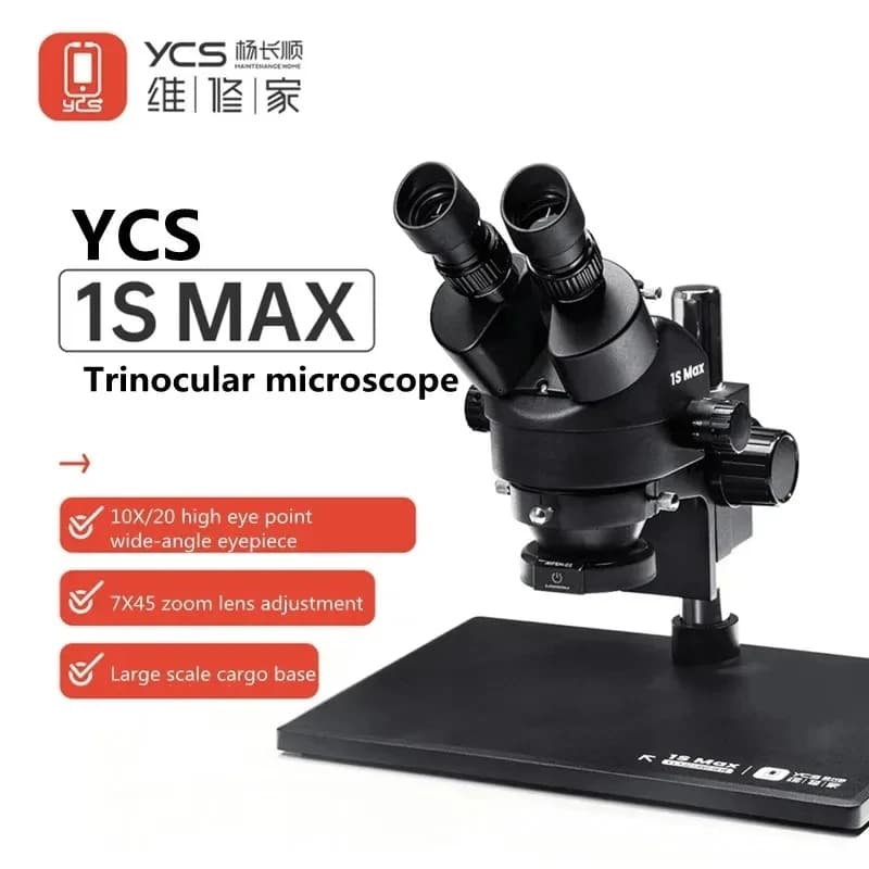 Microscopio trinoculare YCS 1S MAX HD con base extra large 7-45 Zoom10X/20 oculare grandangolare ad alto punto oculare Strumenti per microscopio YCS