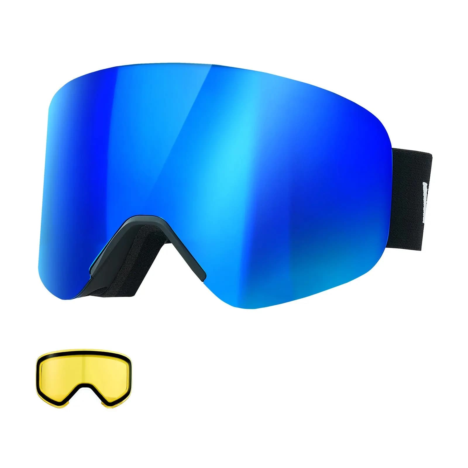 Occhiali da sci senza montatura, lenti cilindriche magnetiche con rivestimento Revo blu scuro, occhiali da neve antiappannamento OTG per uomo e donna, montatura in TPU
