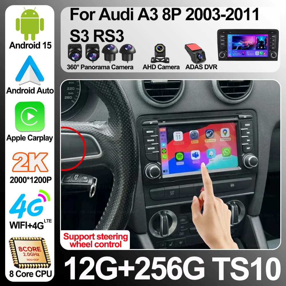 Per Audi A3 8p 2003-2011 S3 Rs3 Lettore Multimediale GPS Autoradio con Carplay Wireless Android Auto Radio Auto Android Schermo Touch da 16 Pollici
