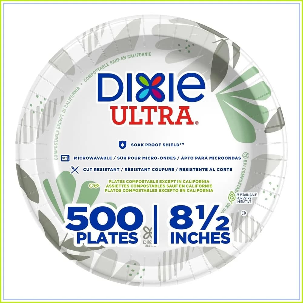 Heavy-Weight 8.5 Inch Paper Plates, 500 Count, Soak-Proof, Microwave Safe, Compostable, for Daily Use & Parties