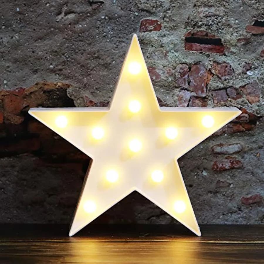 LED Marquee Star Sign Night Light, Battery Operated Star Shaped Desk Table Lamp for,Baby, Child, Girl Gift, Nursery Room, Wall
