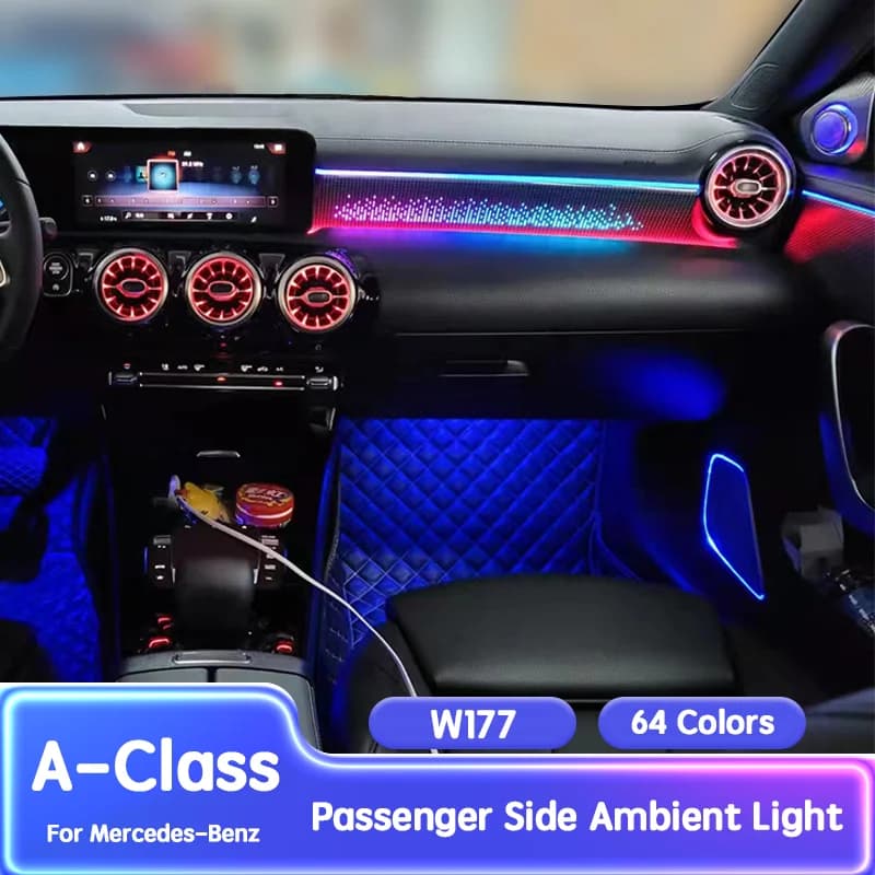 Per Mercedes Benz W177 W118 Classe A Lato Passeggero Luce Ambientale Auto Starlight Lampada Da Pannello Decorativo RGB 64 Colori Strisce LED
