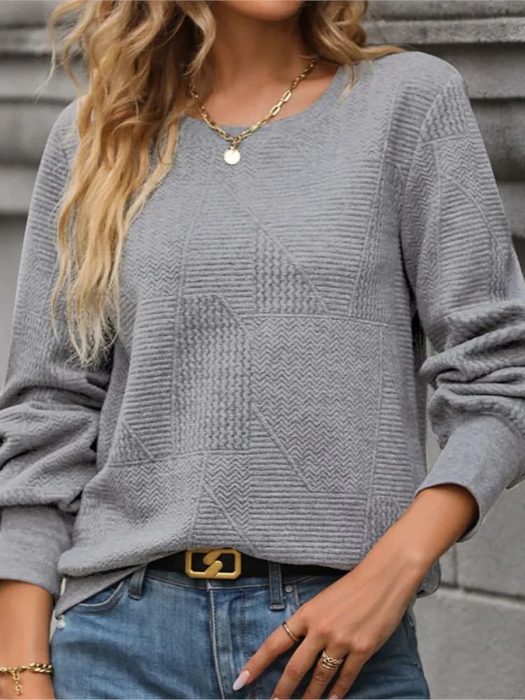 Women's Clothing Casual Jacquard Solid Color Long-sleeved Knitted Sweatshirt Comfortable All-match Temperament Commuting Trendy