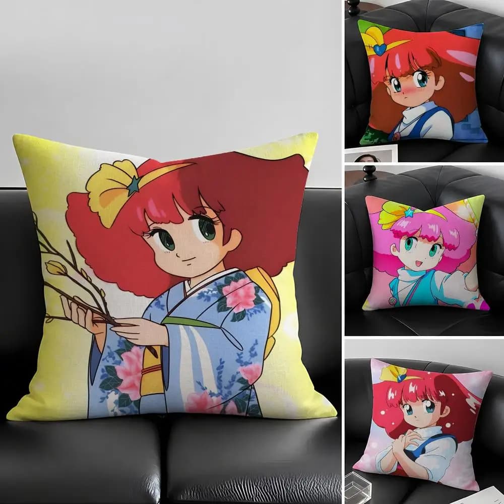 Anime Magical Princess Minky Momo Cushion Cover Natural Linen Pillowcase Set, All-in-One Decor for Sofa, Bedroom & Chair