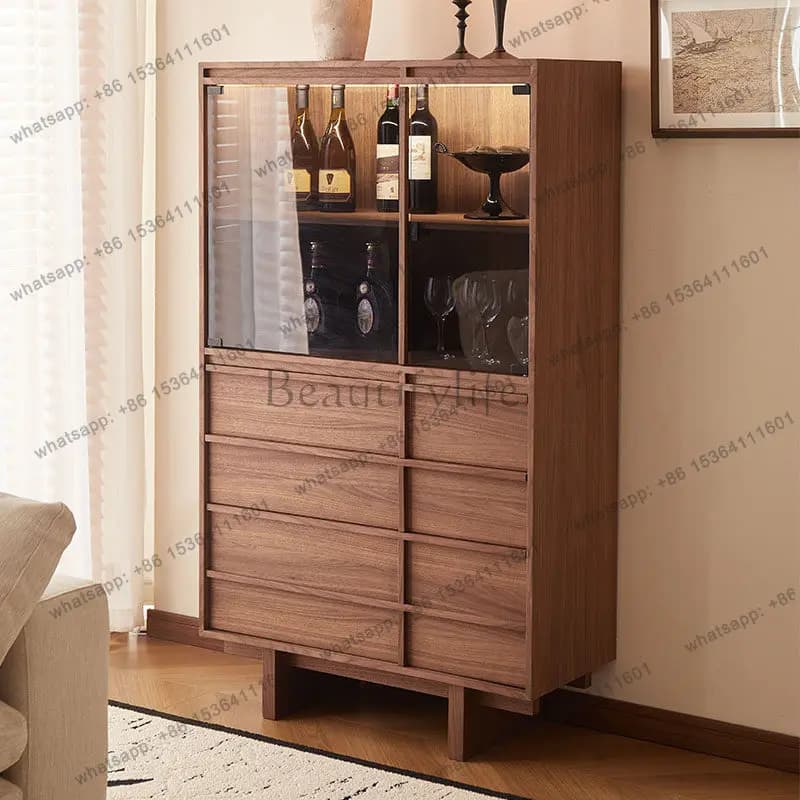 Mobiletto portabottiglie in legno massello medievale, vetrina da parete per soggiorno con anta in vetro
