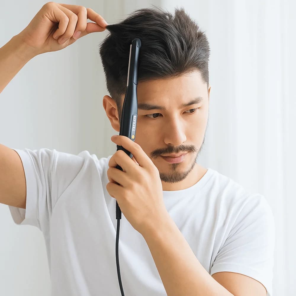 Hair Plate 2 in 1 with Anti-slip Grip, Automatic Turn-off, Mini Home-Arricciacapelli, Plastic Coating Heat Resistant, Iron Arricciahair for Men