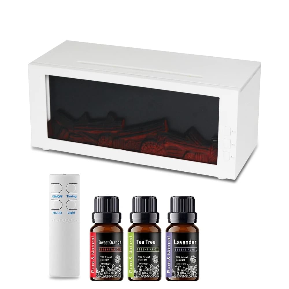 Diffusore di Aromi con Effetto Fiamma a 7 Colori 300ml, Umidificatore a Ultrasuoni con Telecomando, Timer, Spegnimento Automatico e 3 Oli Essenziali