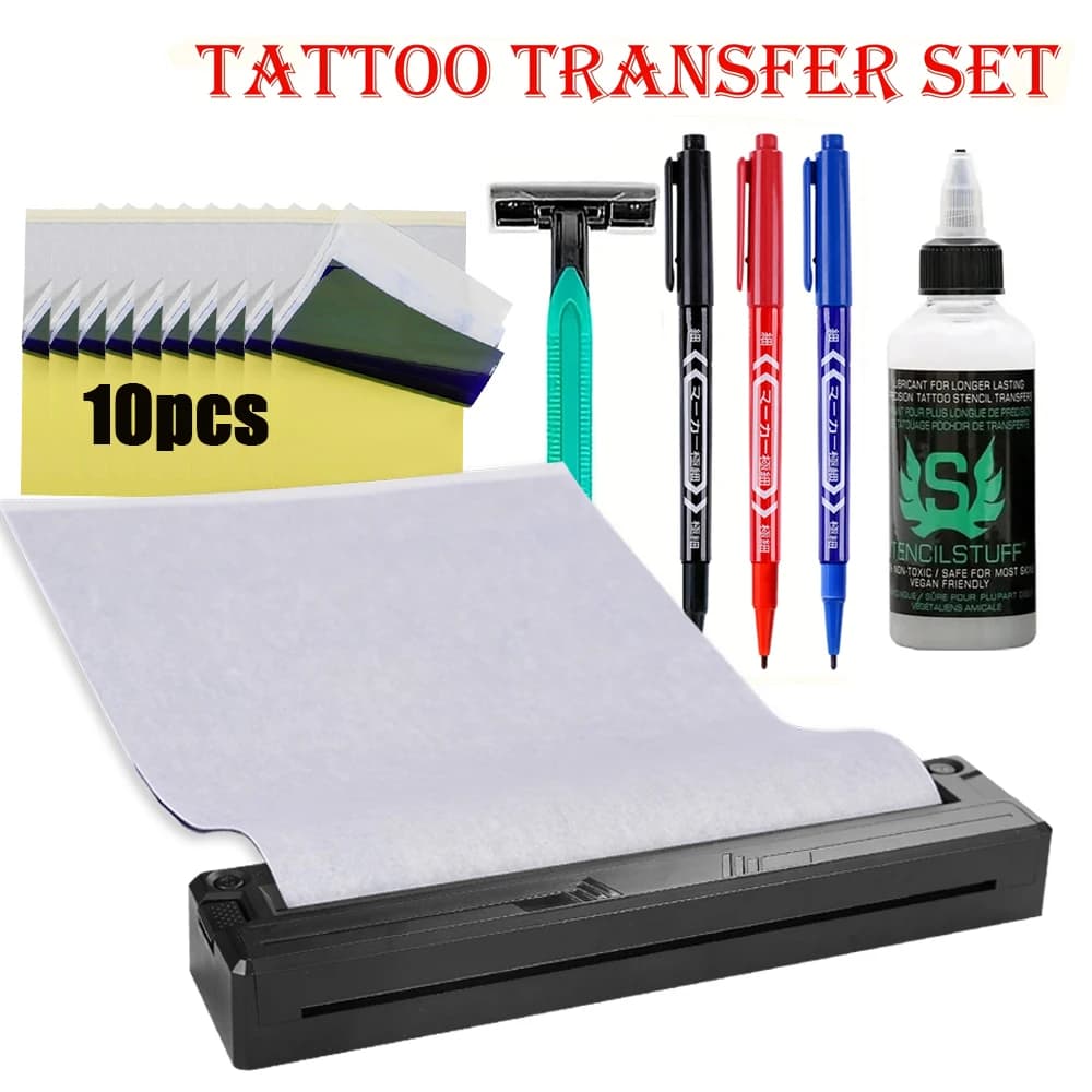 Kit Macchina per Trasferimento Tatuaggi Wireless Stampanti Portatili per Stencil con Carta Termica e Gel per Trasferimento