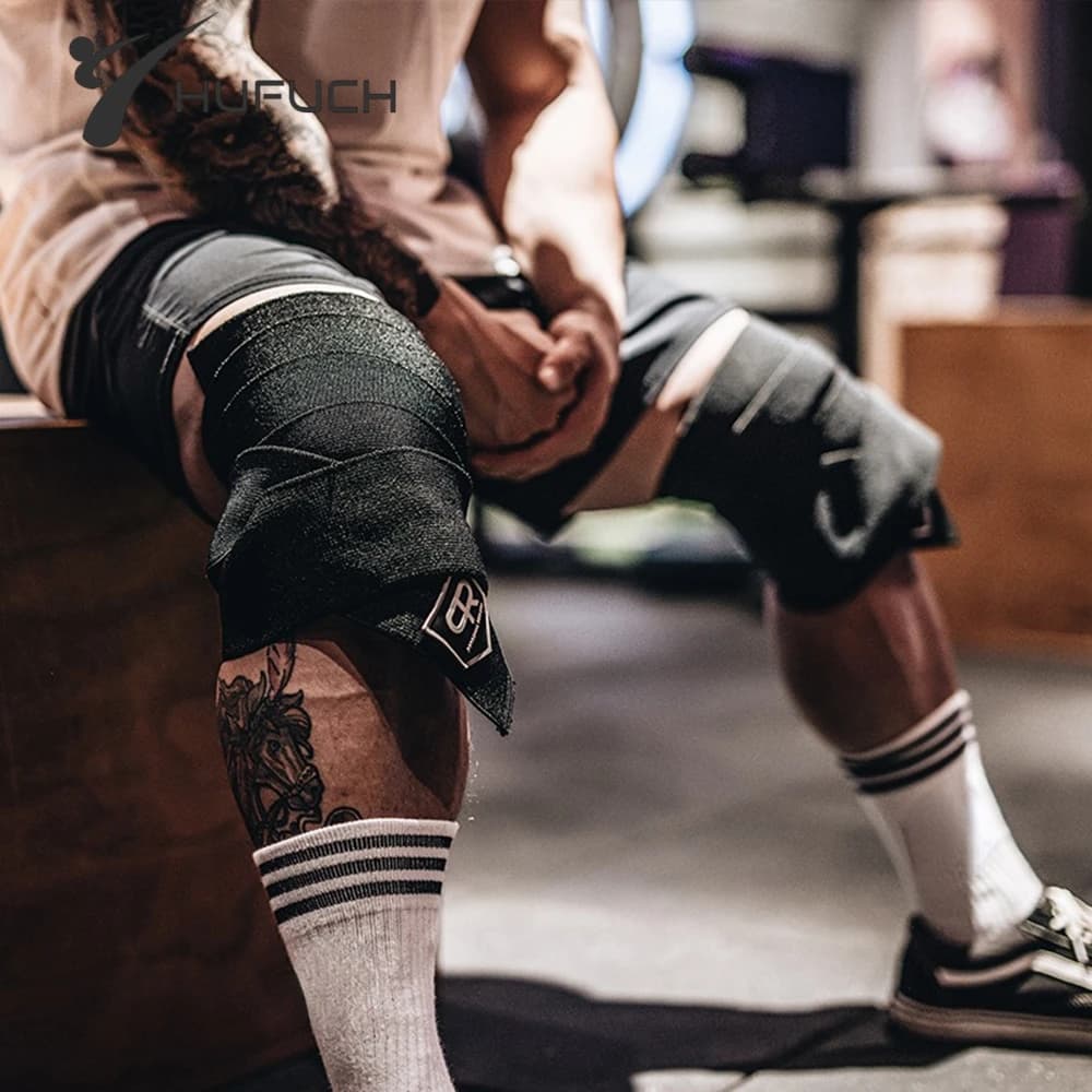 Powerlifting ginocchiere squat per sollevamento pesi bende di protezione professionale ginocchiere da palestra fasciatura per ginocchia da uomo sportiva