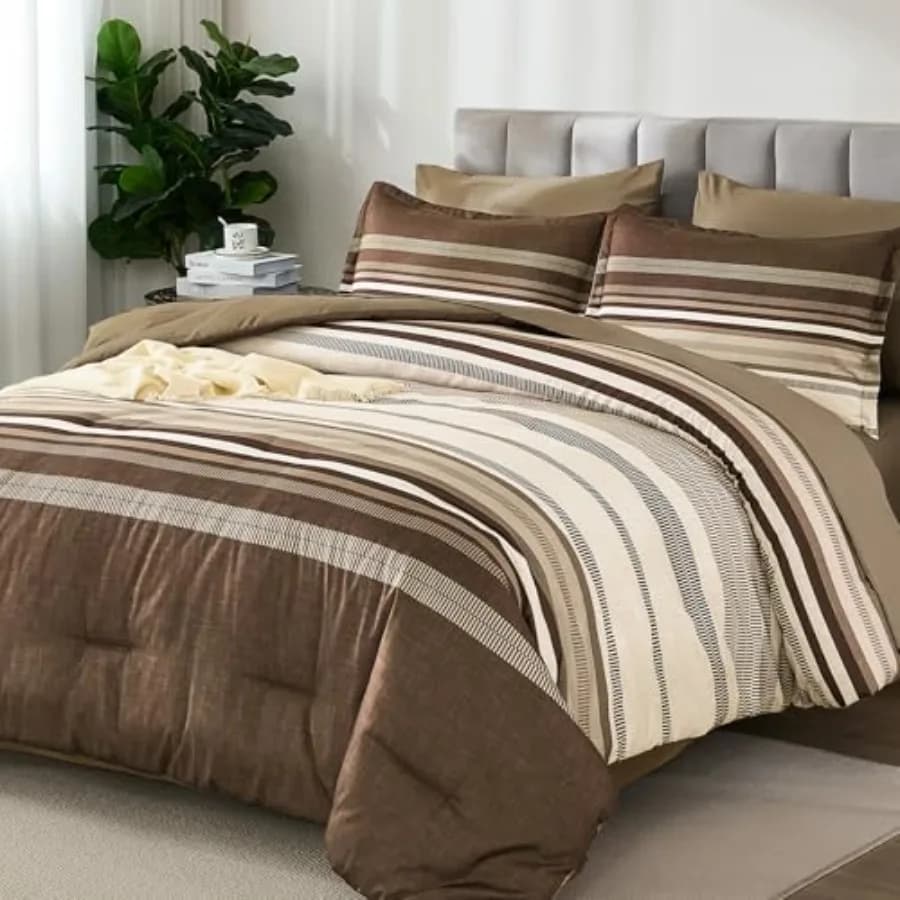Set Copripiumino 7 Pezzi Boho a Righe, Set Biancheria da Letto in Microfibra Morbida con Copripiumino, Lenzuola, Federe e Federe Decorative