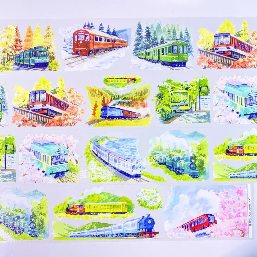 Washi Pet Tape Journal Four Seasons Train Spring, Summer, Autumn And Winter Trains Scrapbook Collage DIY Stickers