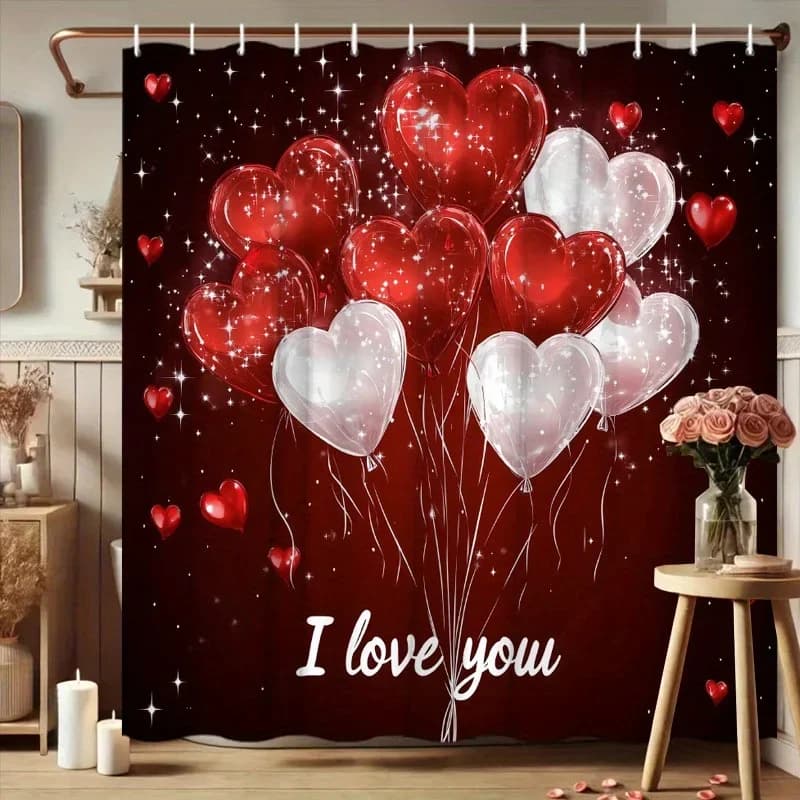 Tenda da doccia per San Valentino - Romantico rosso rosa, design a palloncino d'amore, 12 ganci, decorazioni per la casa e l'hotel