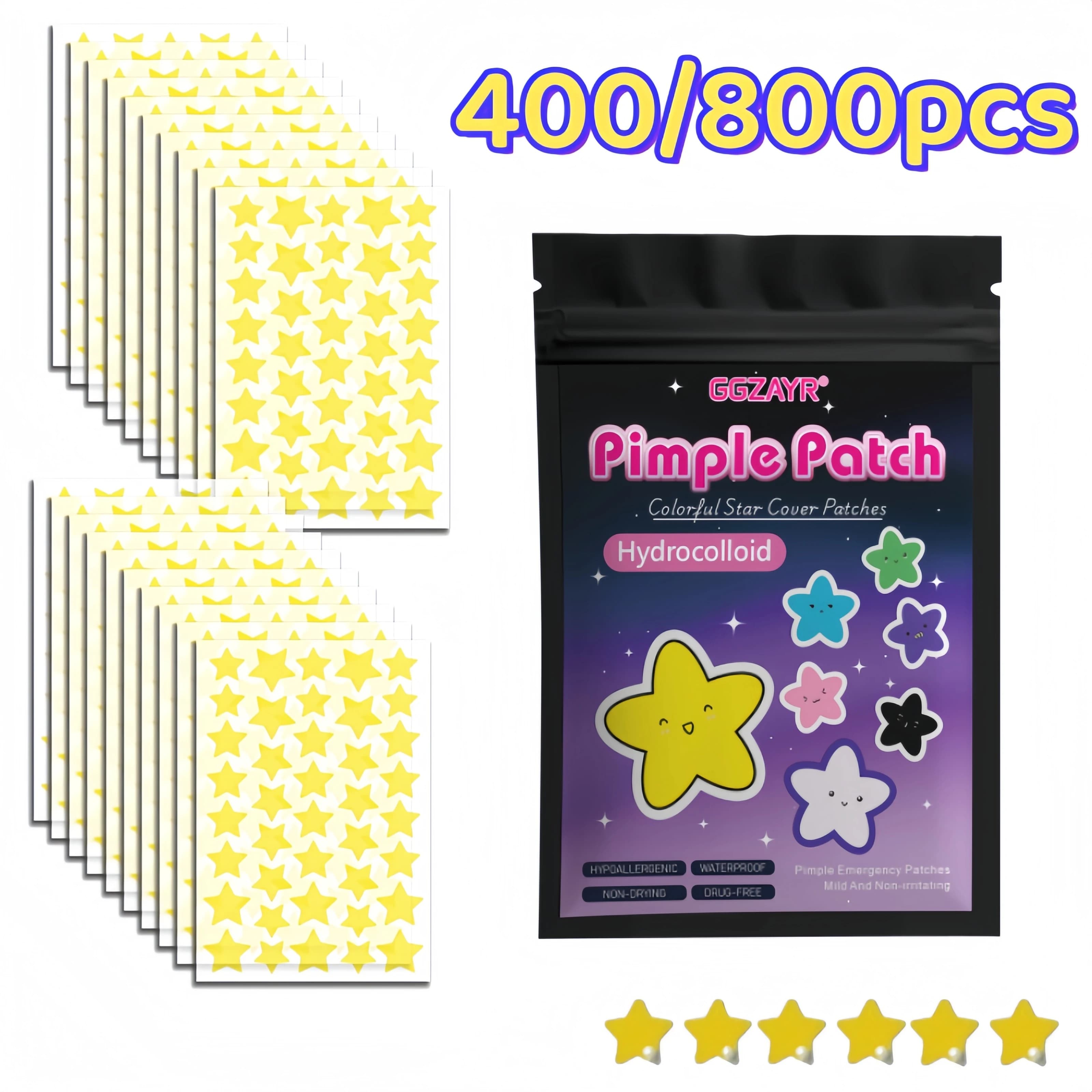 400/800 Pieces Cerotti Hydrocolloidali for Acne and Brufoli, Invisible Adhesives for Imperfections, Skin Care of Face, Fast Healing, Covers-Black Tips