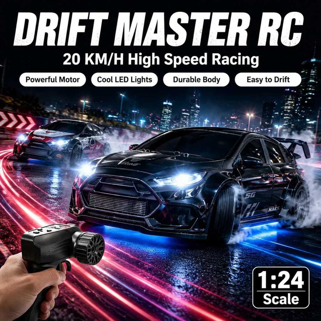 4WD RC Drift Car 1:24 Scale 2.4G Remote Control Mini Racing LED Lights Replaceable Tire Electric Remote Control Toy Gift for Kid