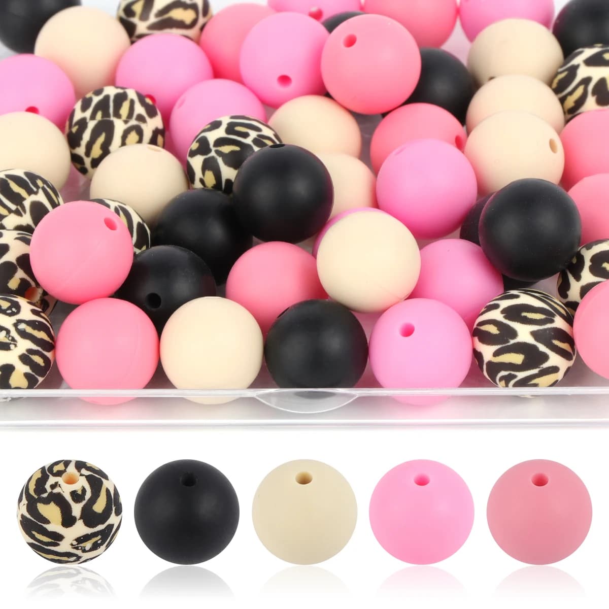 50 pcs 15mm Print Leopard Silicone Beads Circular Beads For Production of FAI Jewels From Theme Anti Drop Keychain Chain Bracelet Made To Hand