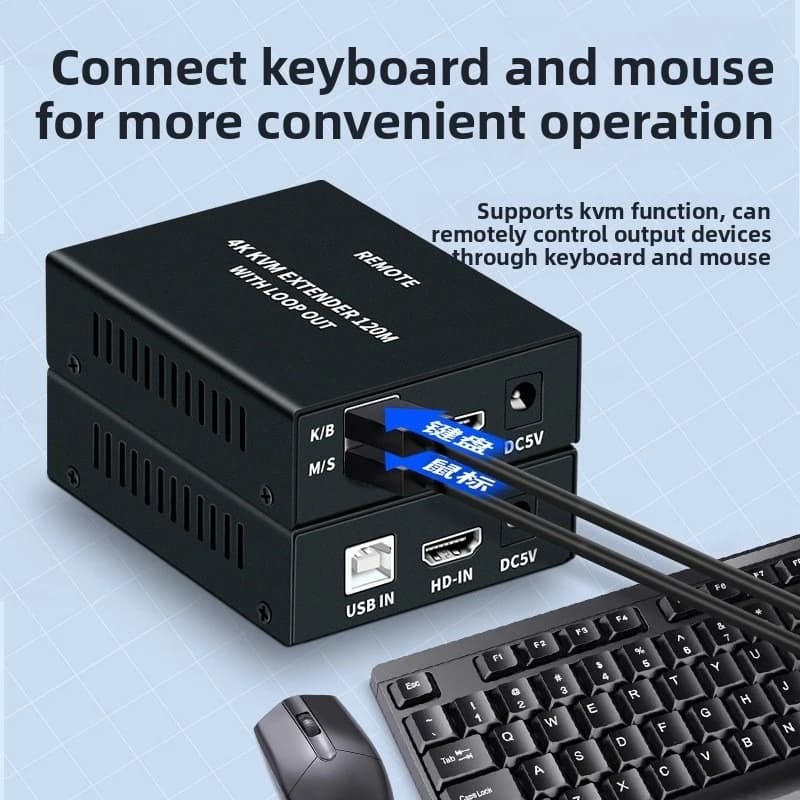 4K 120M HD KVM Extender 120M over RJ45 Ethernet Cat5e/6 HDTV USB Extender Transmitter and Receiver kit For USB Mouse Keyboard