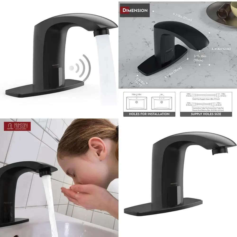 Battery or plug-in touchless infrared smart tap for commercial bathrooms, matt black