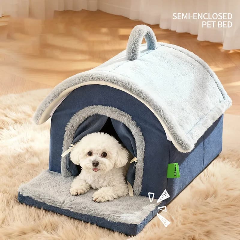 Lussuosa casa per cani rimovibile con manico chiuso morbido peluche antiscivolo riparo per animali domestici caldo letto interno calmante per cuccioli di cuccioli