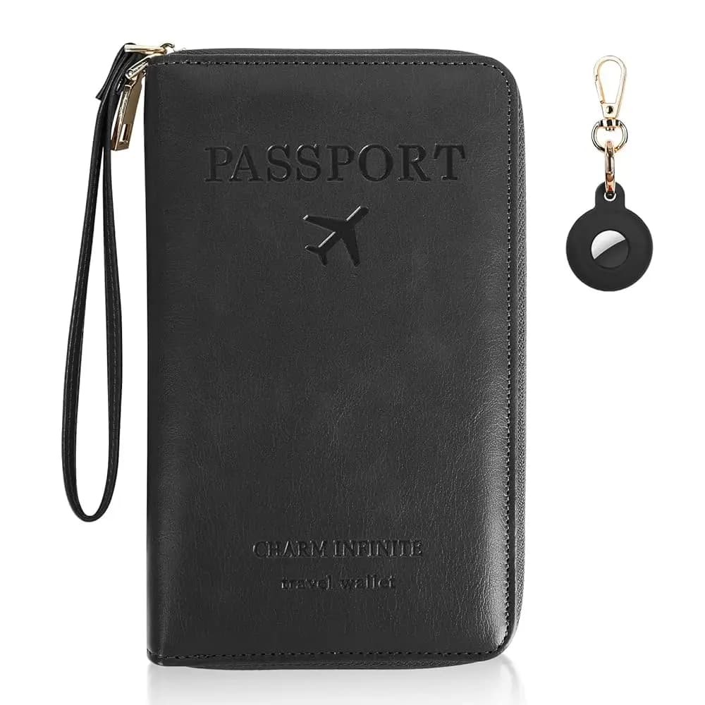 Portafoglio Porta Passaporto con Tracker, Custodia RFID in Pelle PU, Organizzatore Documenti da Viaggio per Uomo