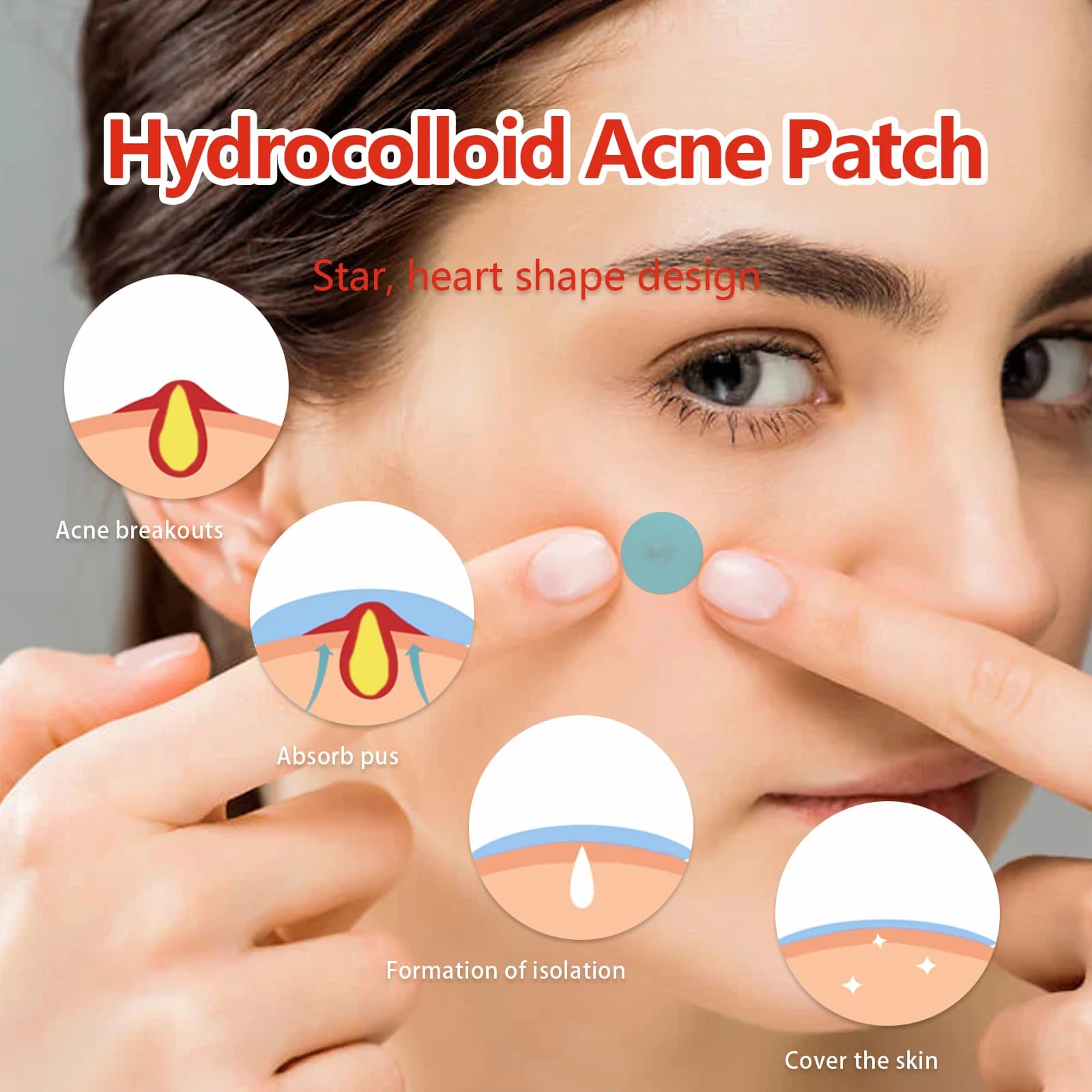 Cerotti invisibili per l'acne del viso, cerotti anti-infiammatori e curativi per la cura della pelle, adesivi assorbenti per coprire l'acne