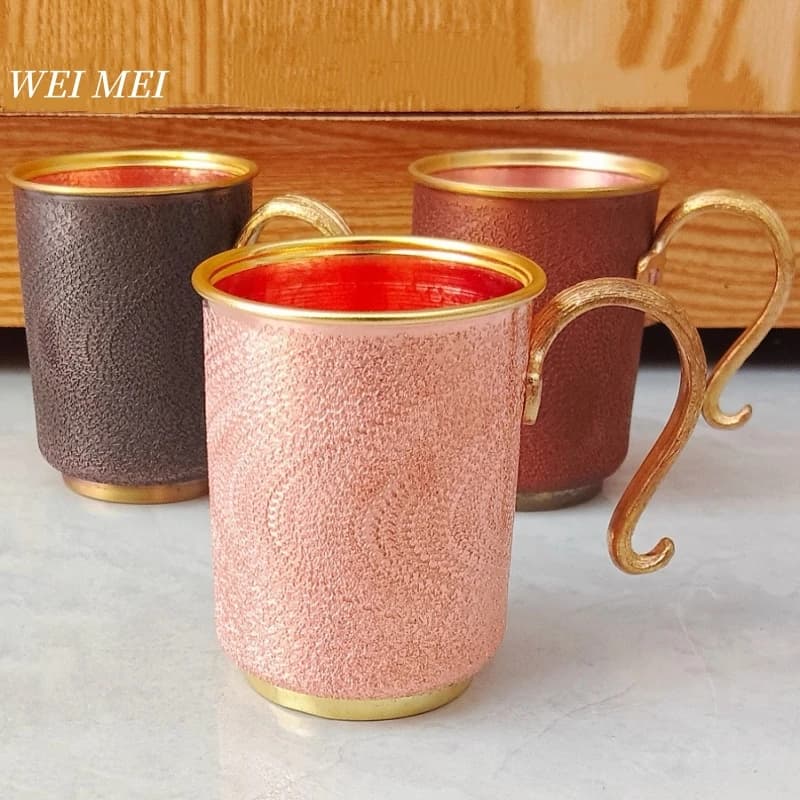 Handcrafted Vintage Pure Copper Mini Coffee Mug,Thickened Moscow Water Mule 100 ml Breakfast Cup,Brass Handle Tea Cup Tableware